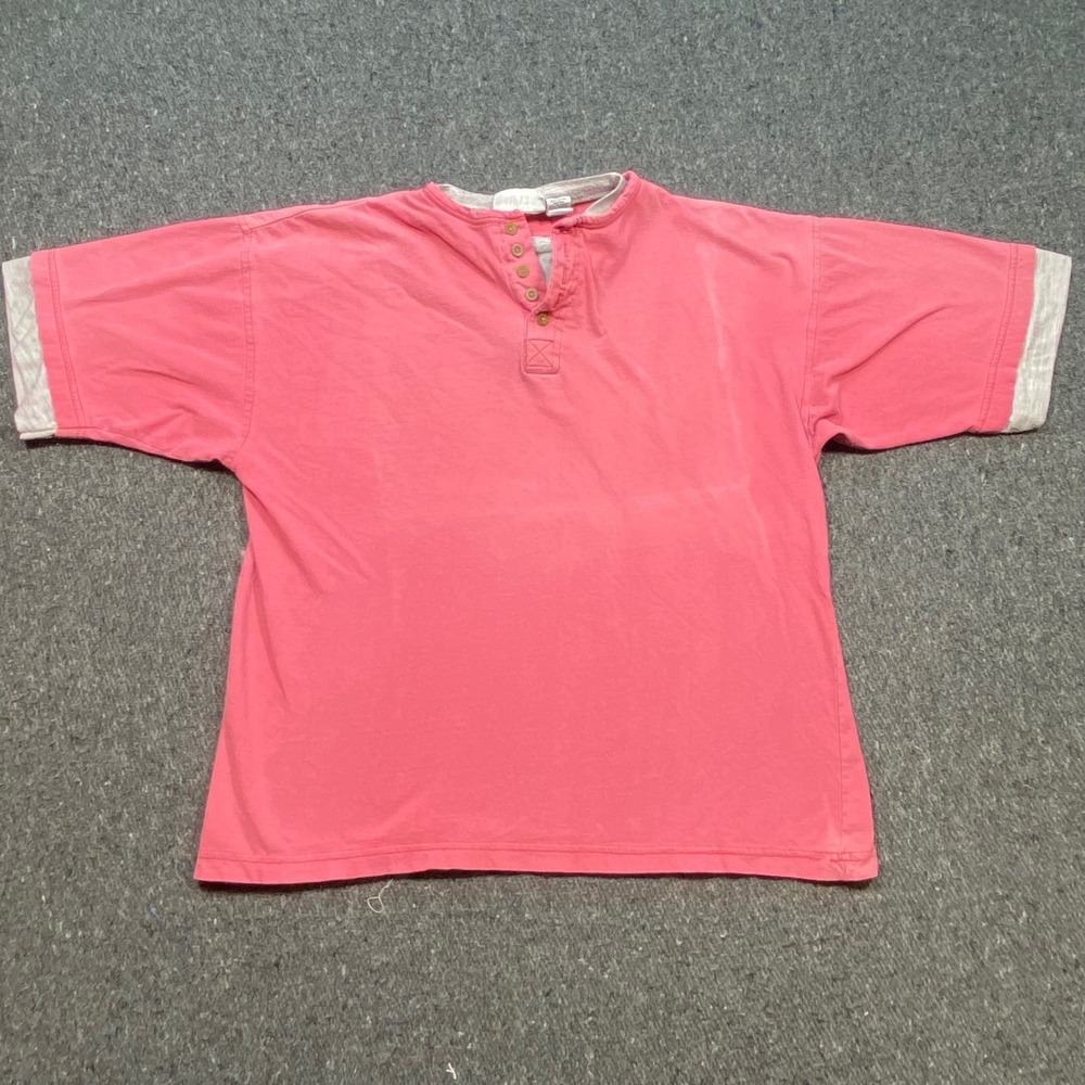 Gitano Henley TShirt Sz M Mens Pink 90s Skater Grunge Contrast Trim Short Sleeve